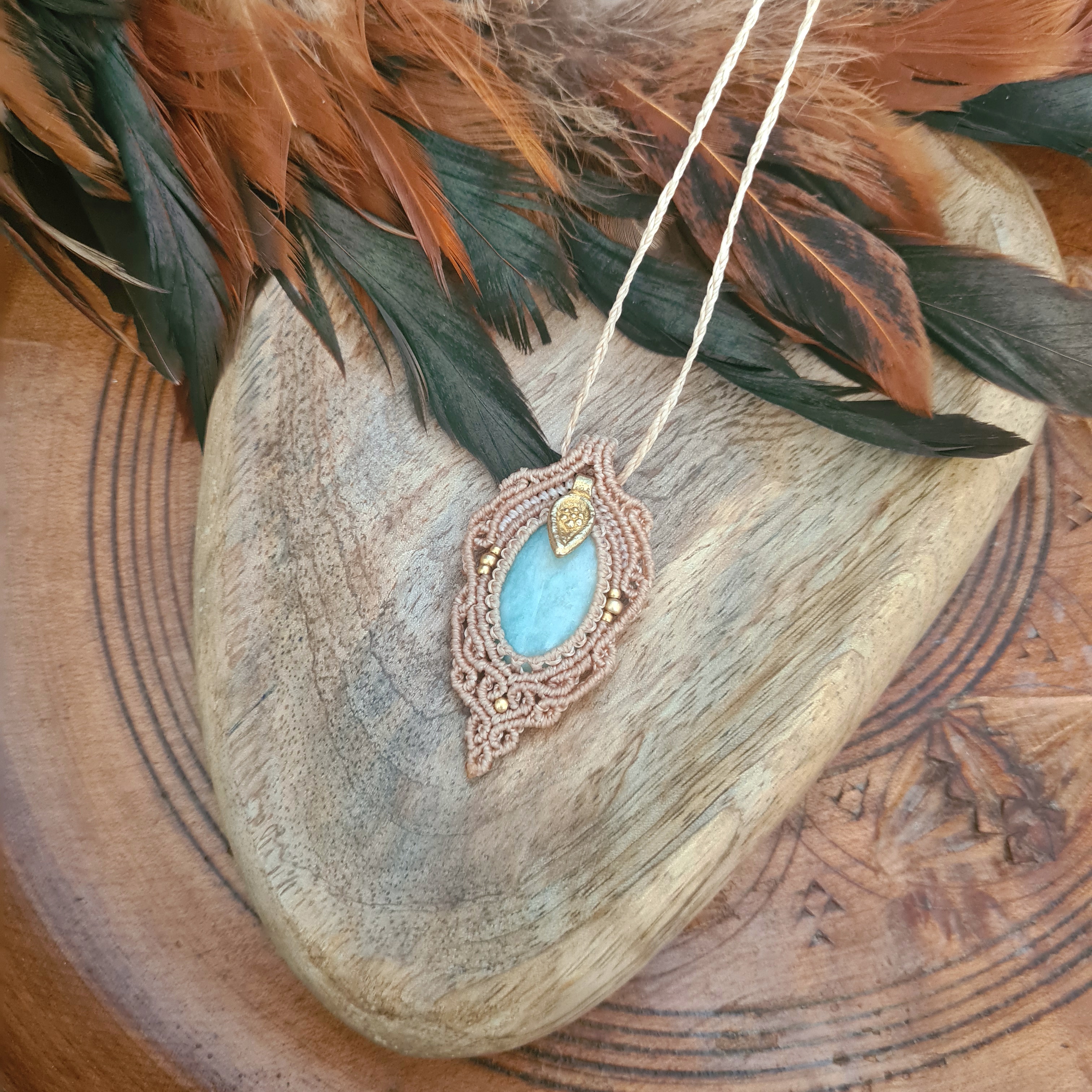 Macramé ketting Amazoniet