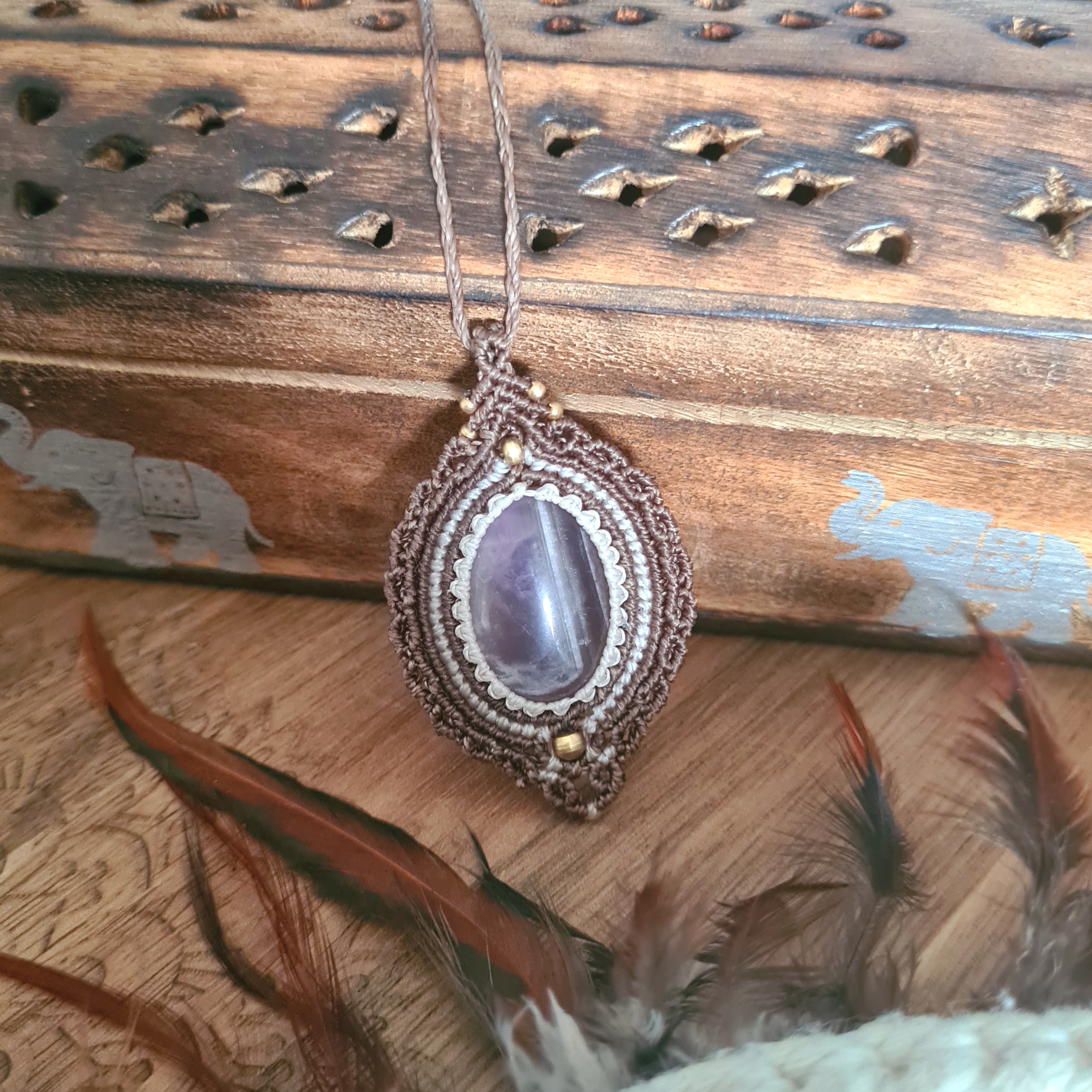 Macramé ketting  Amethist