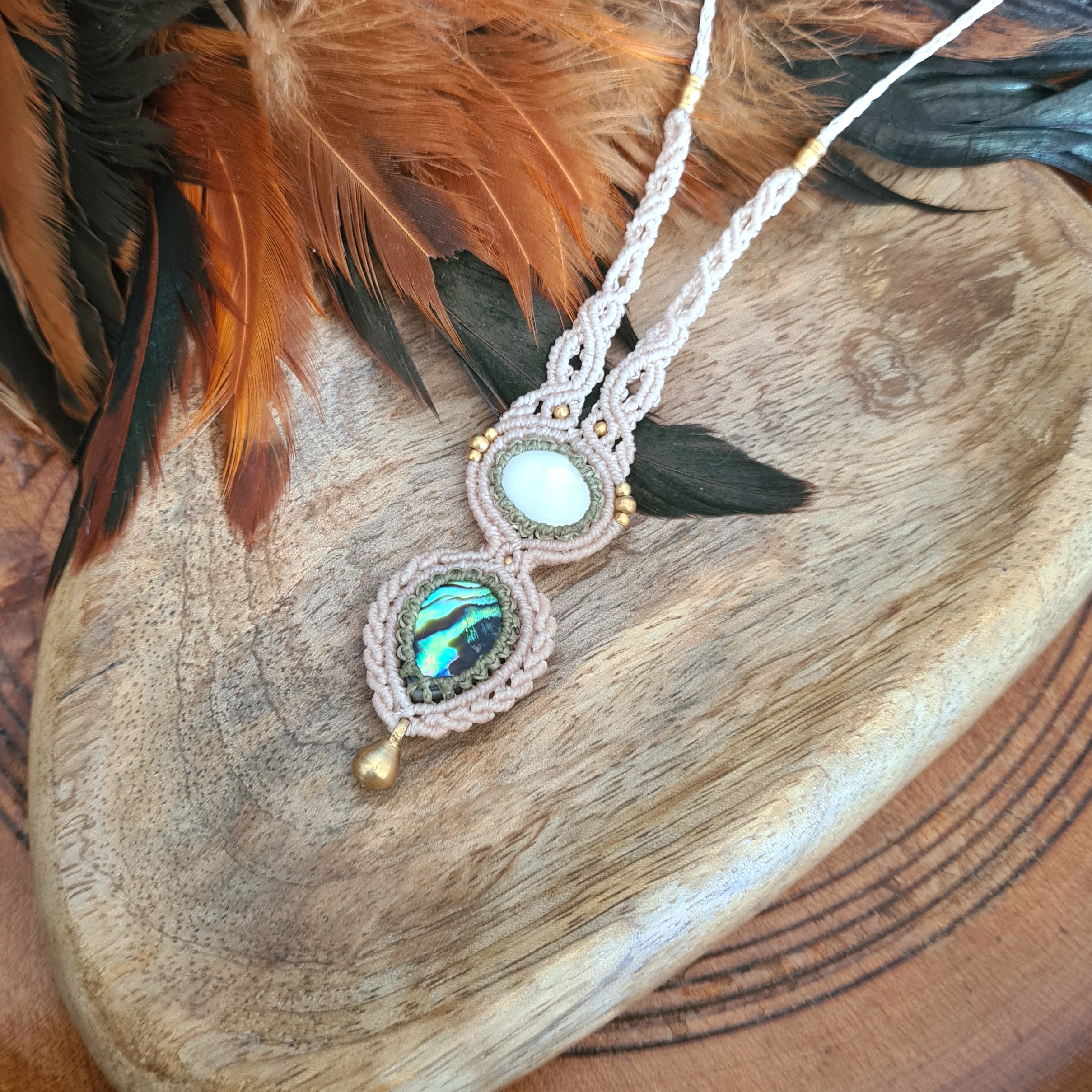 Macramé ketting Abalone en Parelmoer