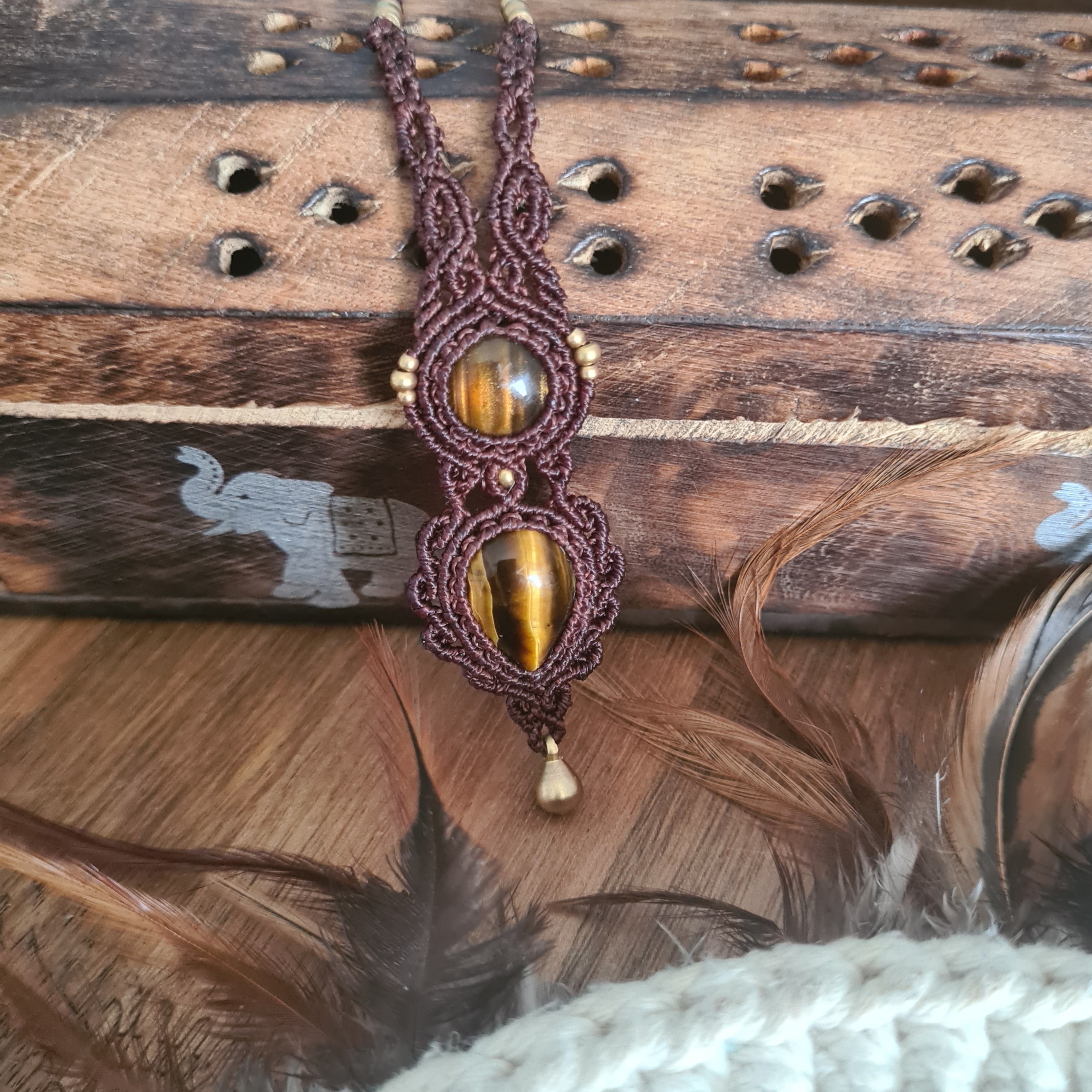 Macramé ketting Tijgeroog
