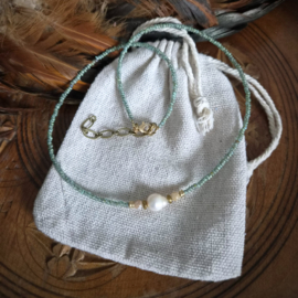 Ibiza Pearl Rocailles Picasso ketting (sea foam)