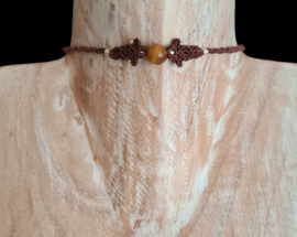 Macramé choker Tijgeroog