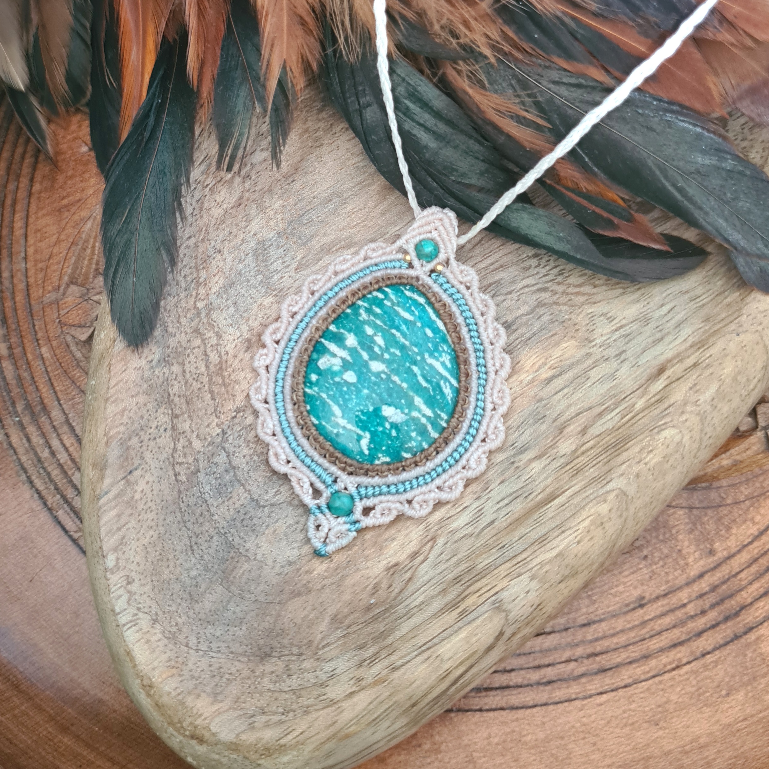 Macramé ketting Amazoniet
