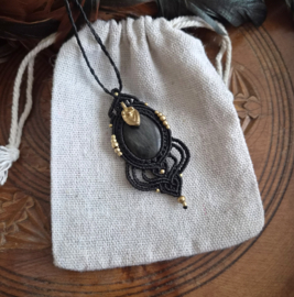 Macramé ketting Obsidiaan