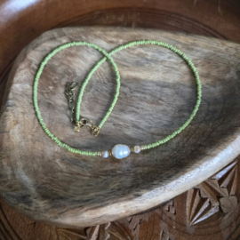 Ibiza Pearl Rocailles Picasso ketting (chartreuse )