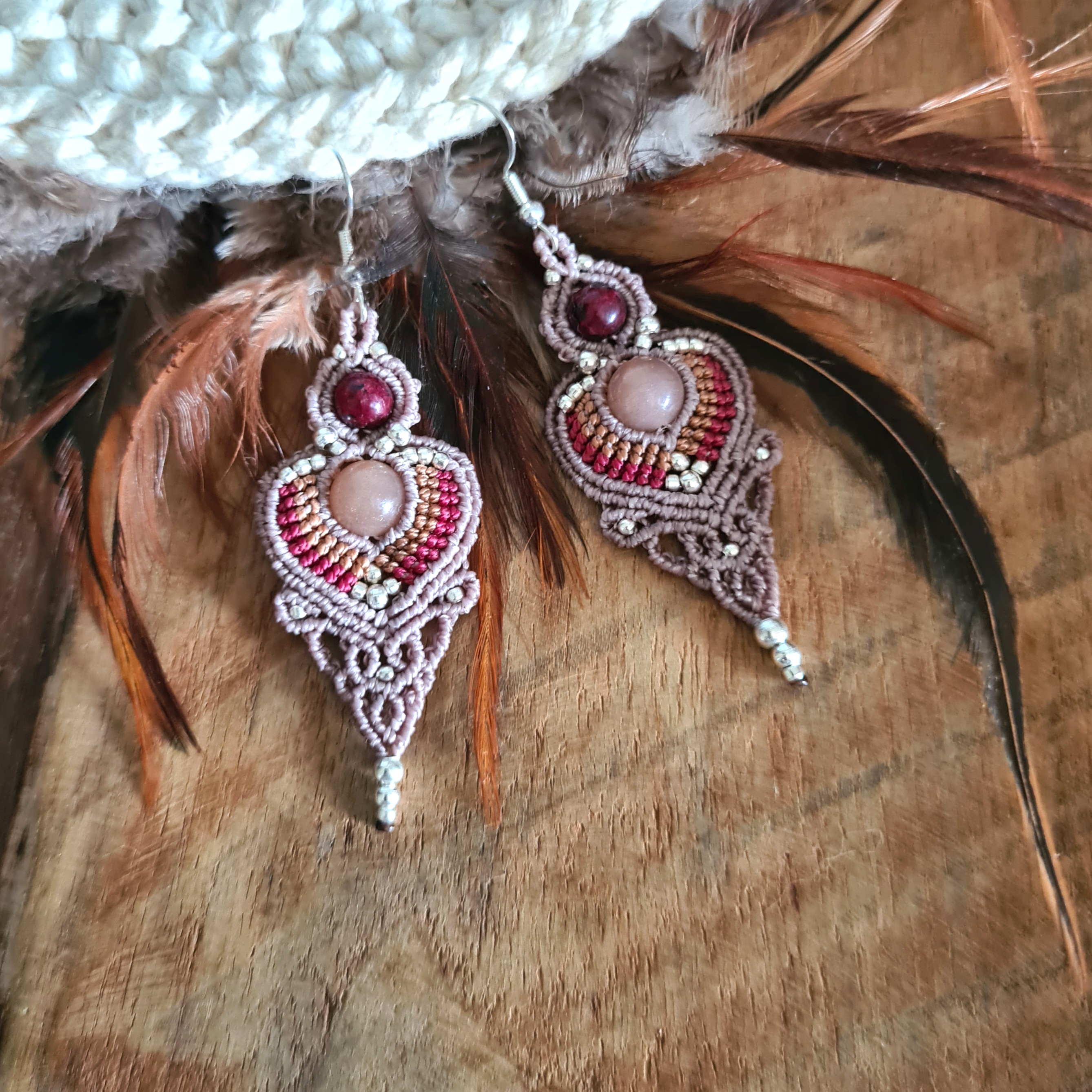 Boho oorbellen Maansteen Peach