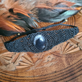 Macramé armband Sneeuwvlok Obsidiaan