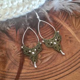 Boho drops oorbellen Zilver MosGroen