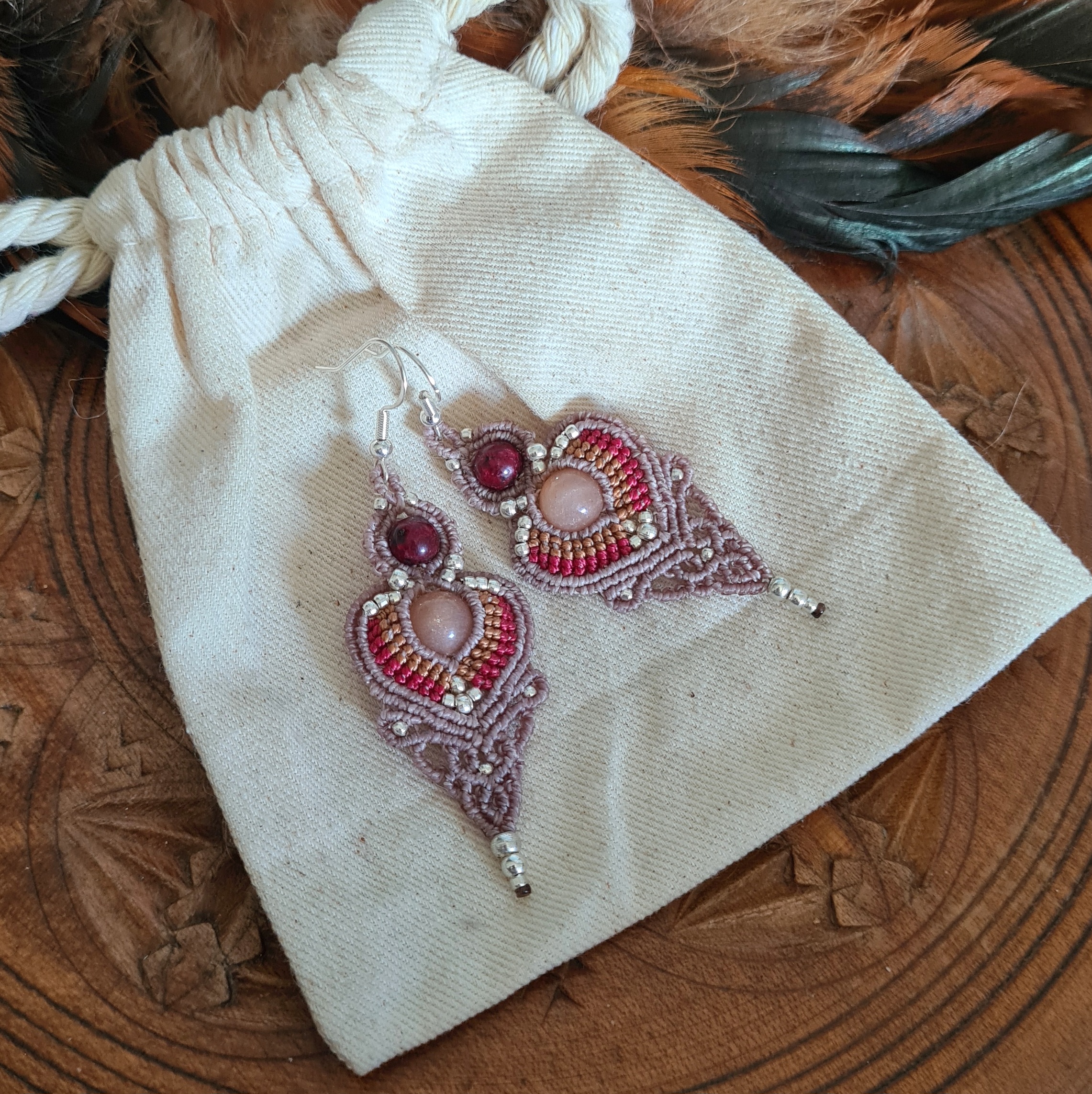 Boho oorbellen Maansteen Peach