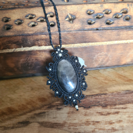 Macramé ketting Obsidiaan Silver