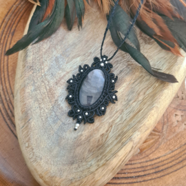 Macramé ketting Obsidiaan Silver