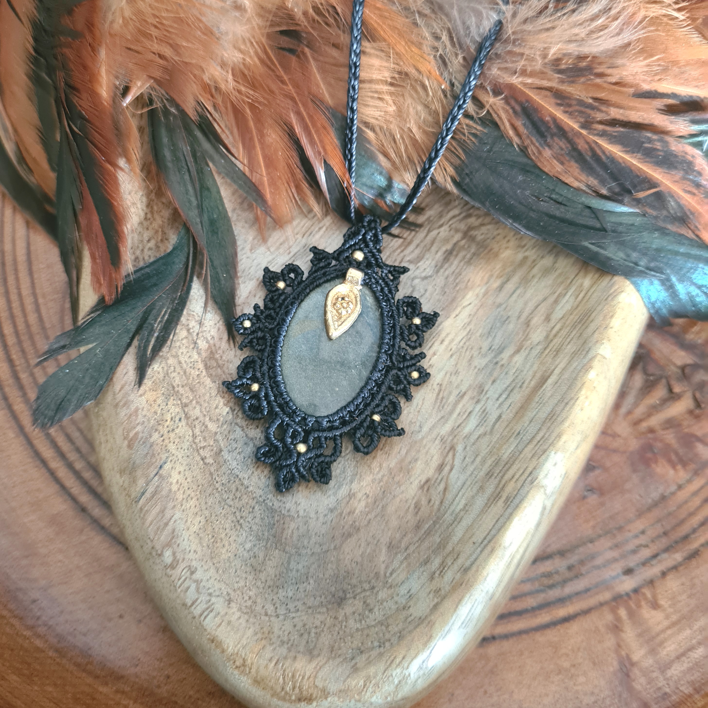 Macramé ketting Obsidiaan Gold