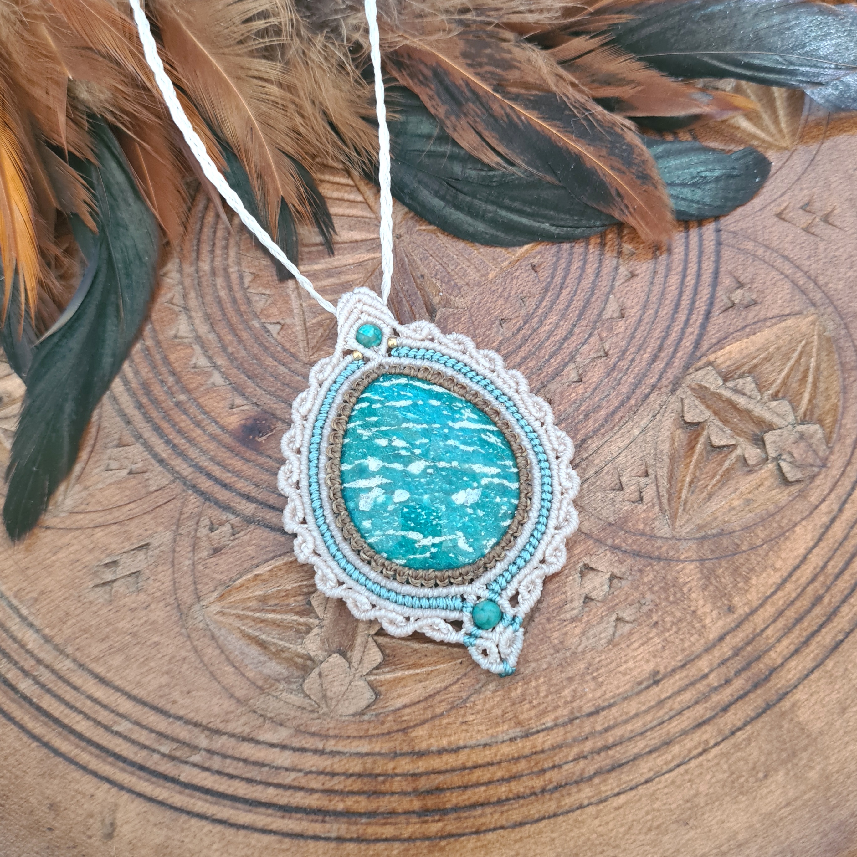 Macramé ketting Amazoniet