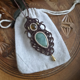 Macramé ketting Aquamarijn en Tijgeroog