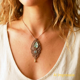 Macramé ketting Abalone en Labradoriet