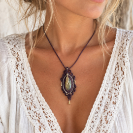 Macramé ketting  Lemon Opaal