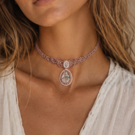 Macramé choker Labradoriet en Abalone