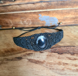 Macramé armband Sneeuwvlok Obsidiaan