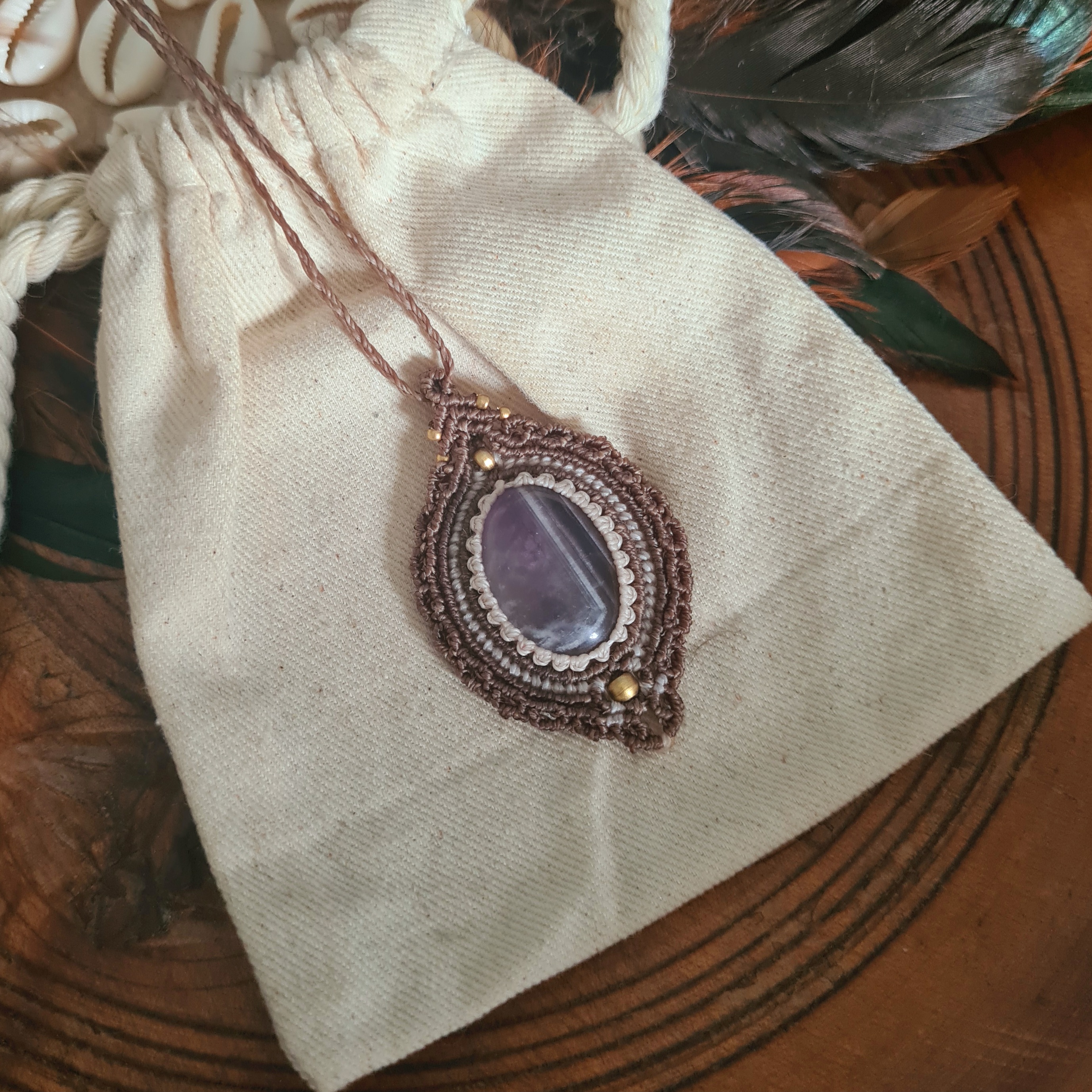 Macramé ketting  Amethist