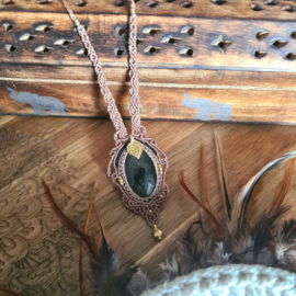 Macramé ketting Obsidiaan Gold