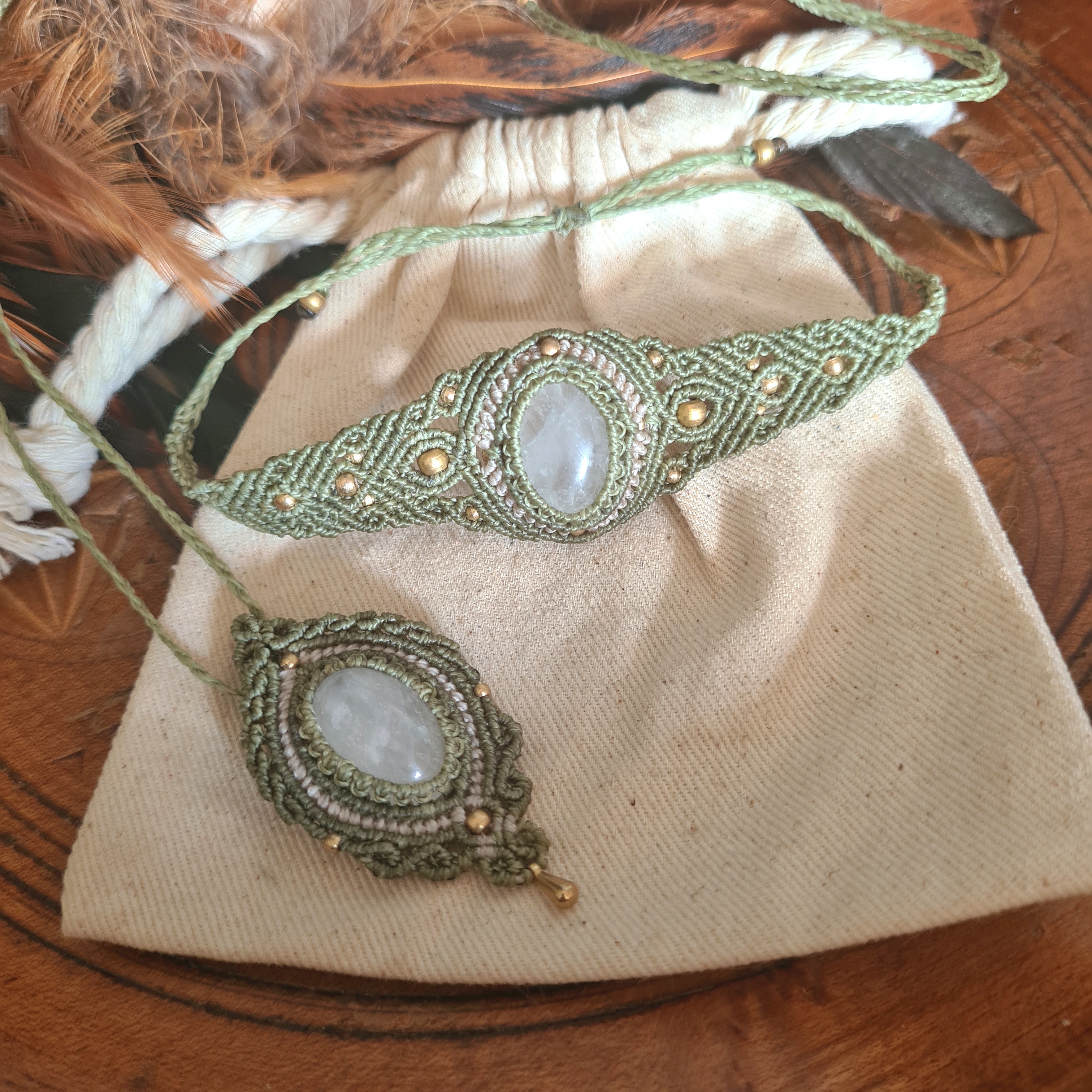 Macramé armband Bergkristal