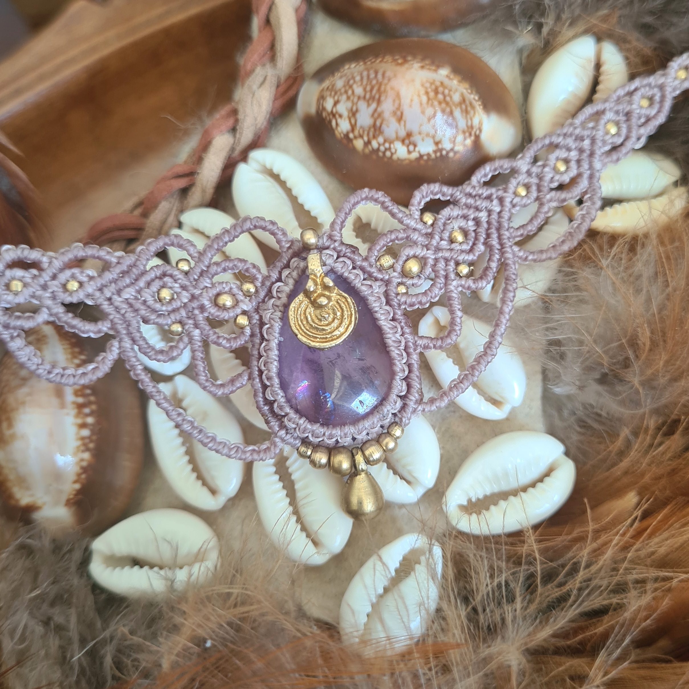 Macramé choker Amethist