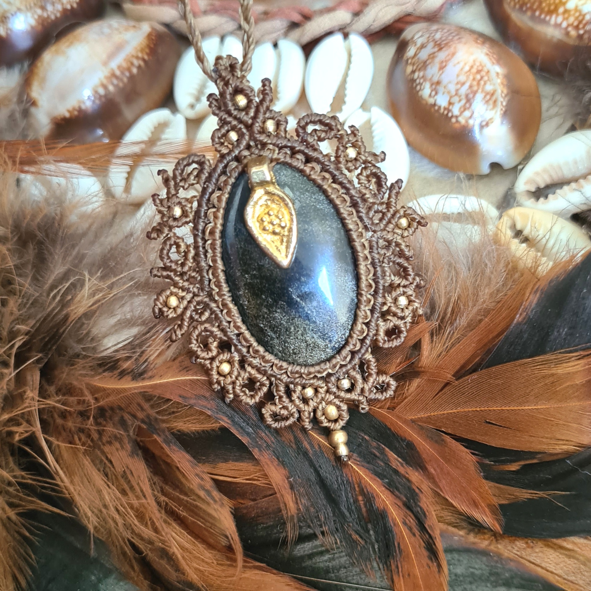 Macramé ketting Obsidiaan Gold