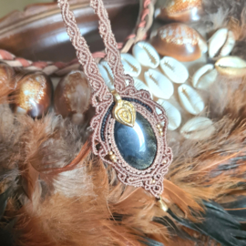 Macramé ketting Obsidiaan Gold