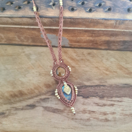 Macramé ketting Labradoriet en Tijgeroog