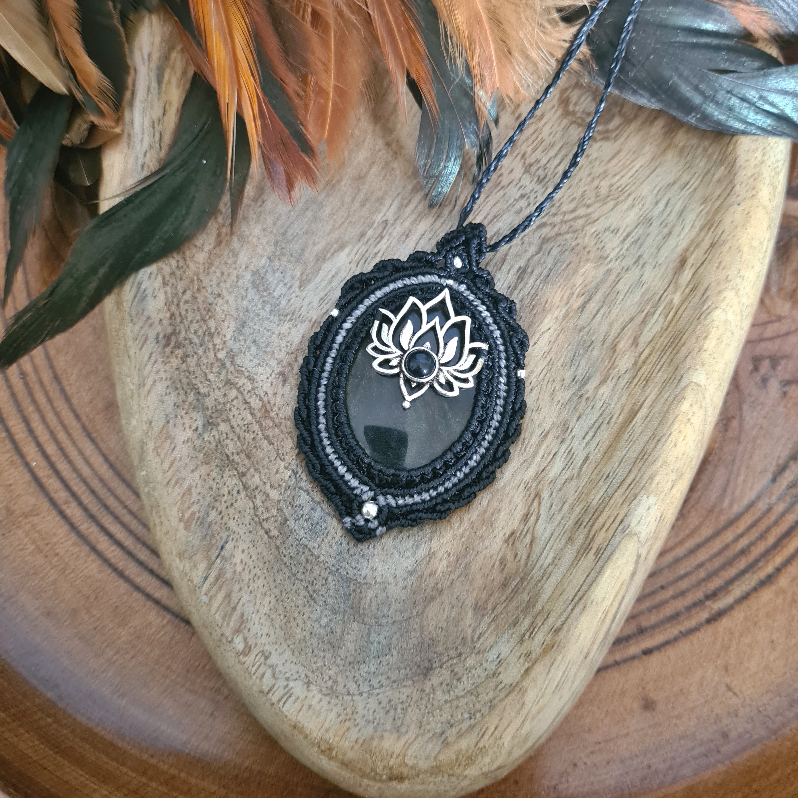 Macramé ketting Zilver Obsdidiaan