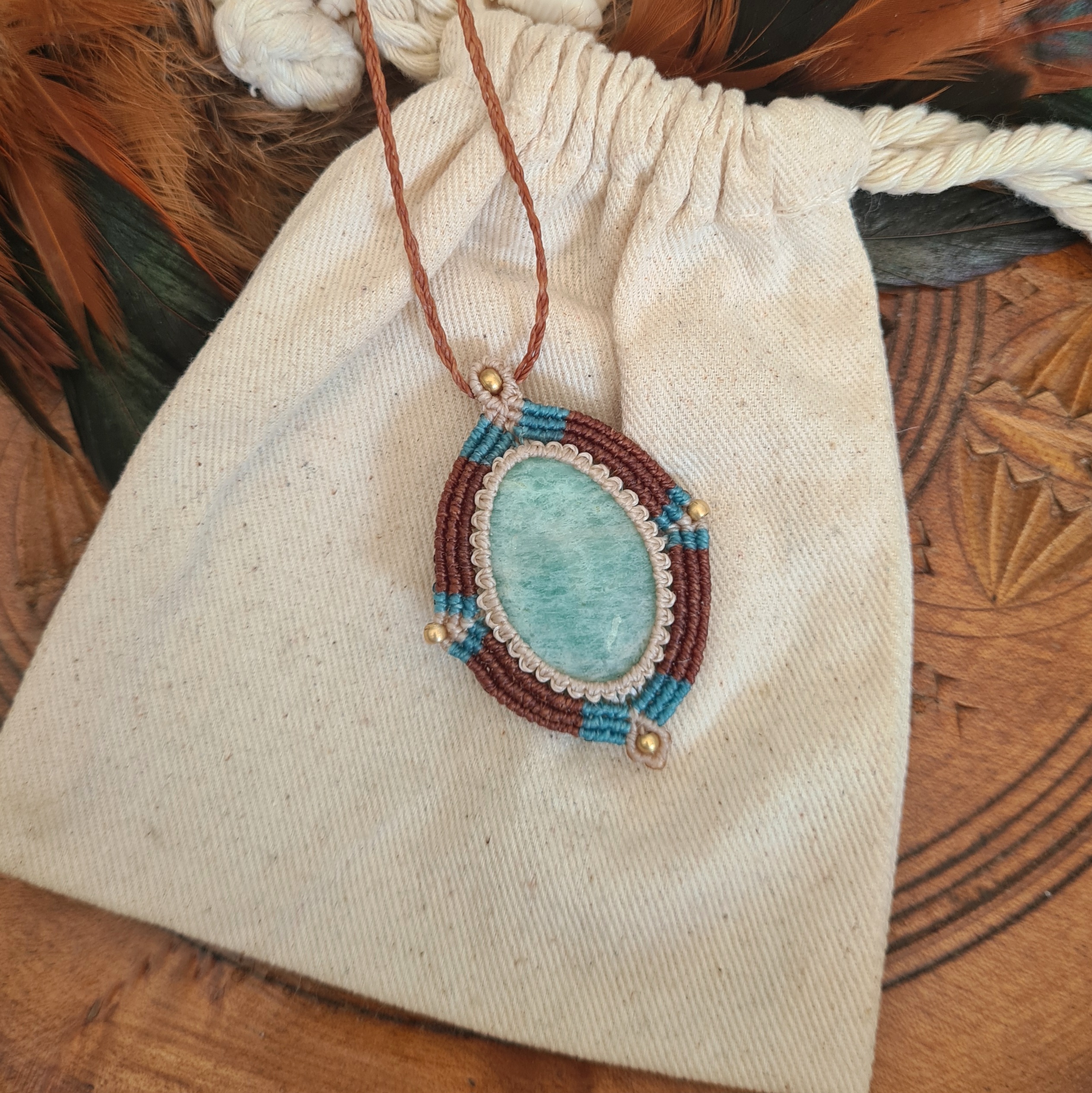 Macramé ketting Amazoniet