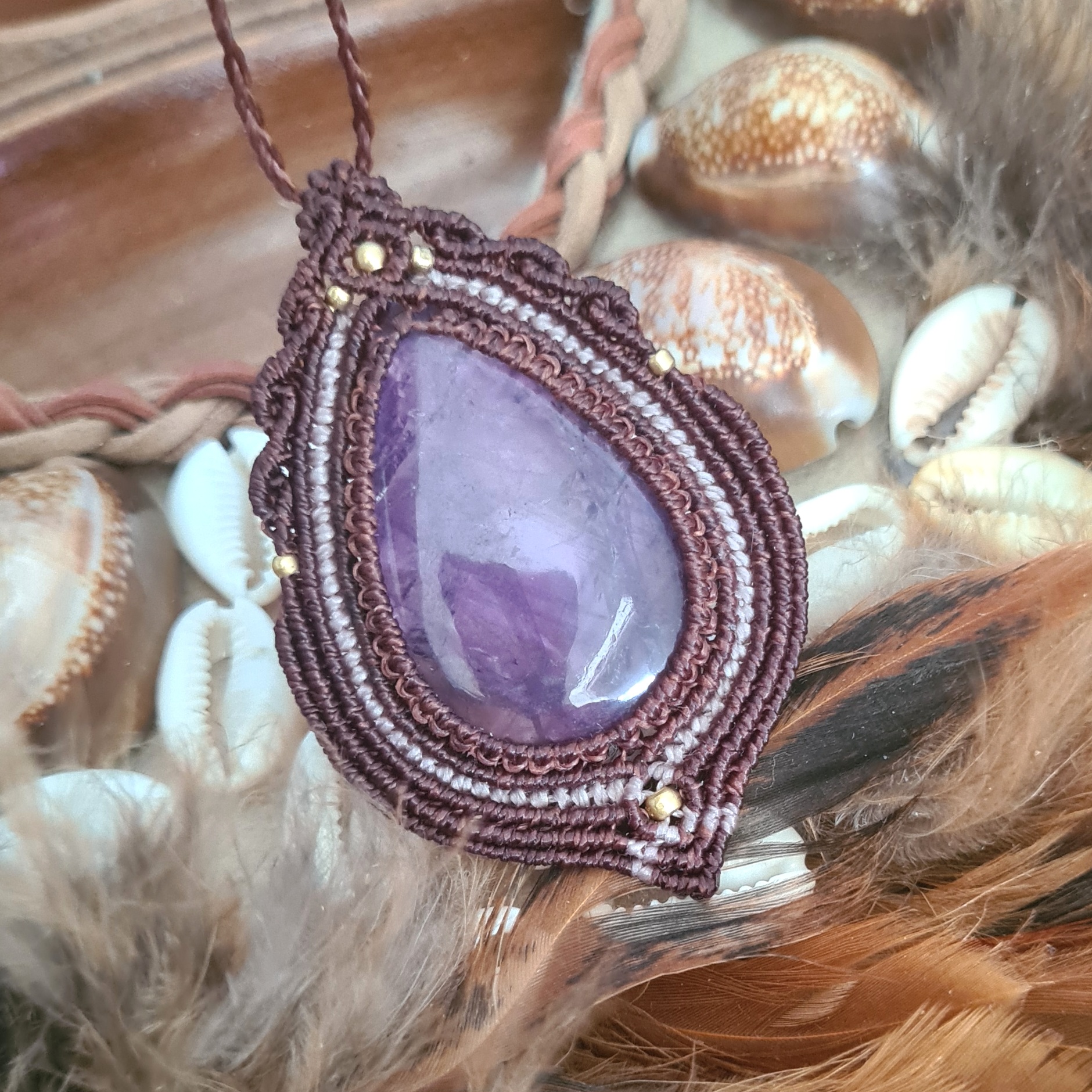 Macramé ketting Amethist