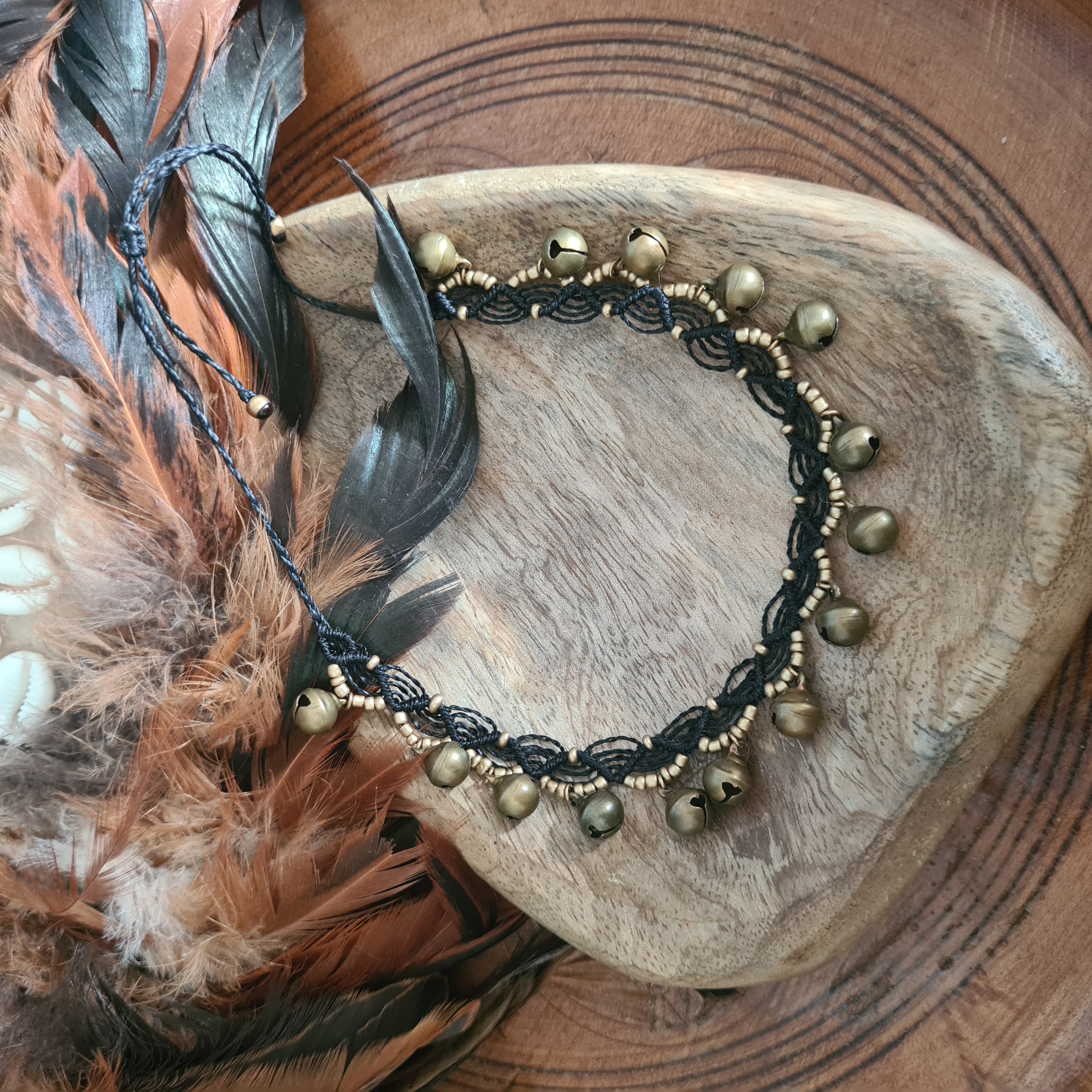 Macramé enkelbandje Belletjes