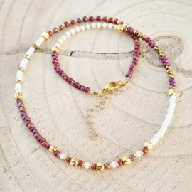 Rocailles ketting Gold, Purple,White
