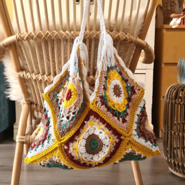 Ibiza strandtas Granny square "Okergeel"