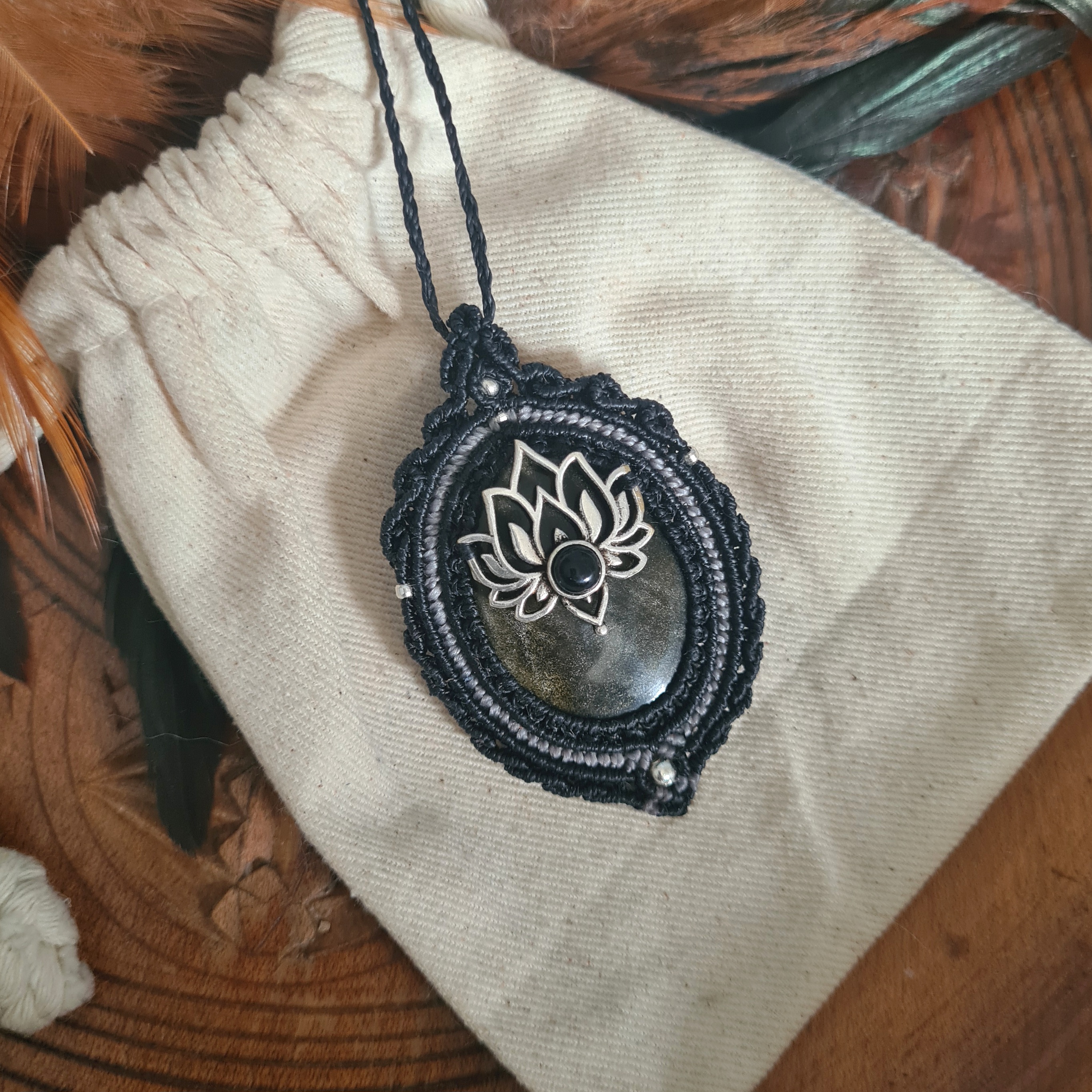 Macramé ketting Zilver Obsdidiaan