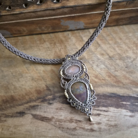 Macramé ketting Maansteen en Marokkaanse Agaat