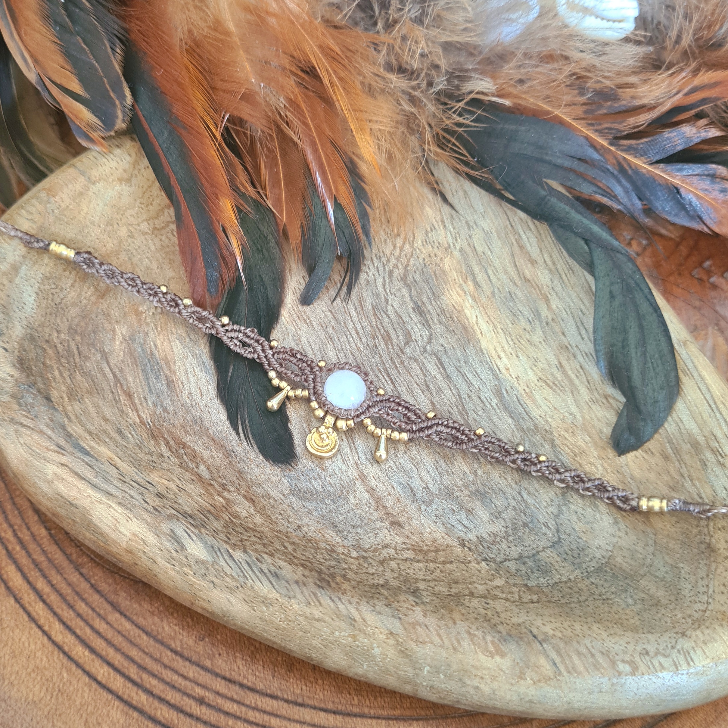 Macramé choker Maansteen