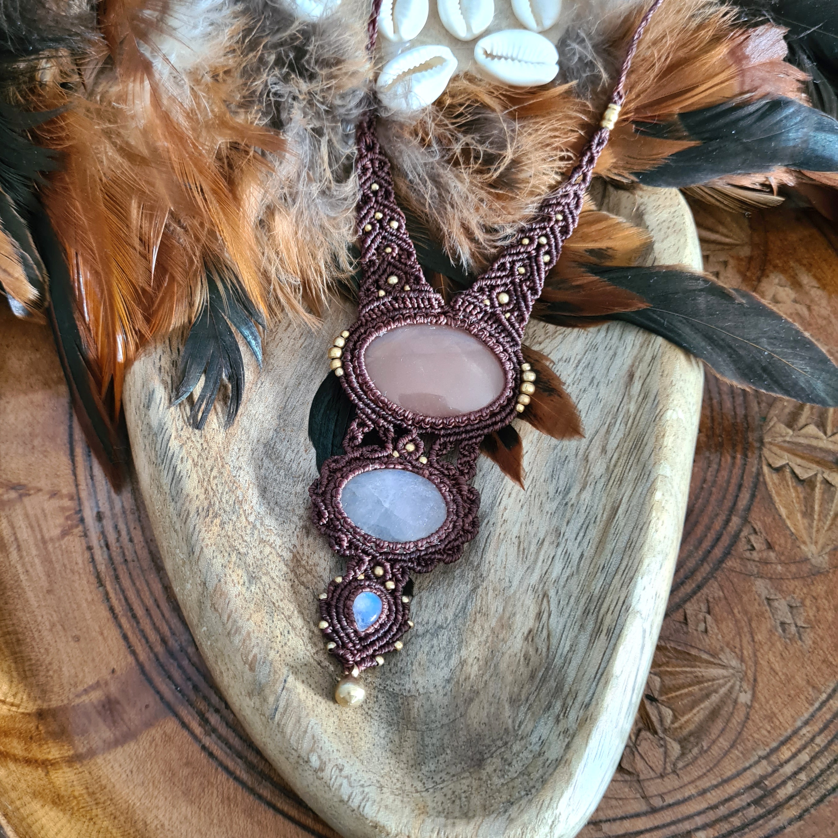 Macramé ketting Maansteen