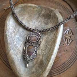 Macramé ketting Maansteen en Marokkaanse Agaat