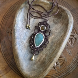 Macramé ketting Aquamarijn en Tijgeroog