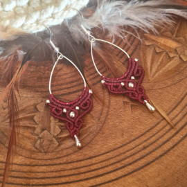 Boho drops oorbellen Zilver Bordeaux rood