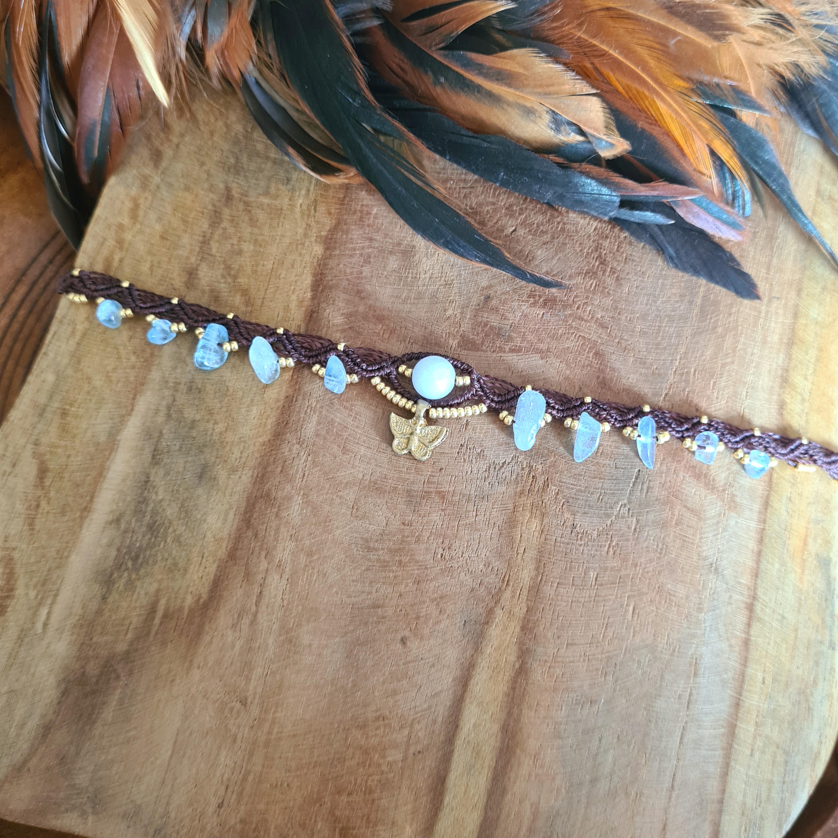 Macramé choker Aquamarijn