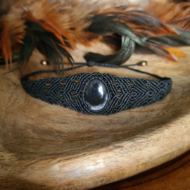 Macramé armband Sneeuwvlok Obsidiaan