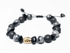 Lava Stones, Labradorite, Gold skull, Chips