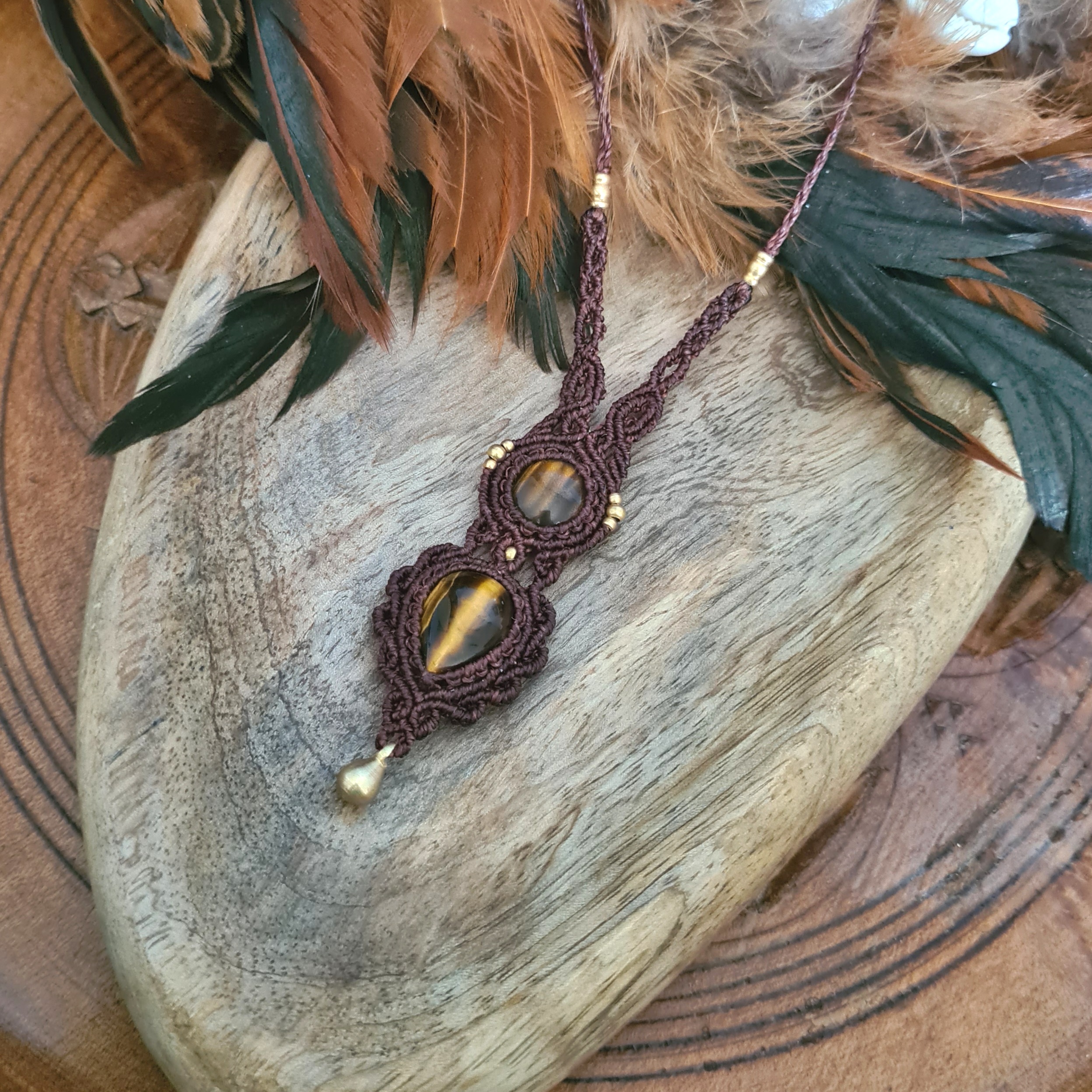 Macramé ketting Tijgeroog