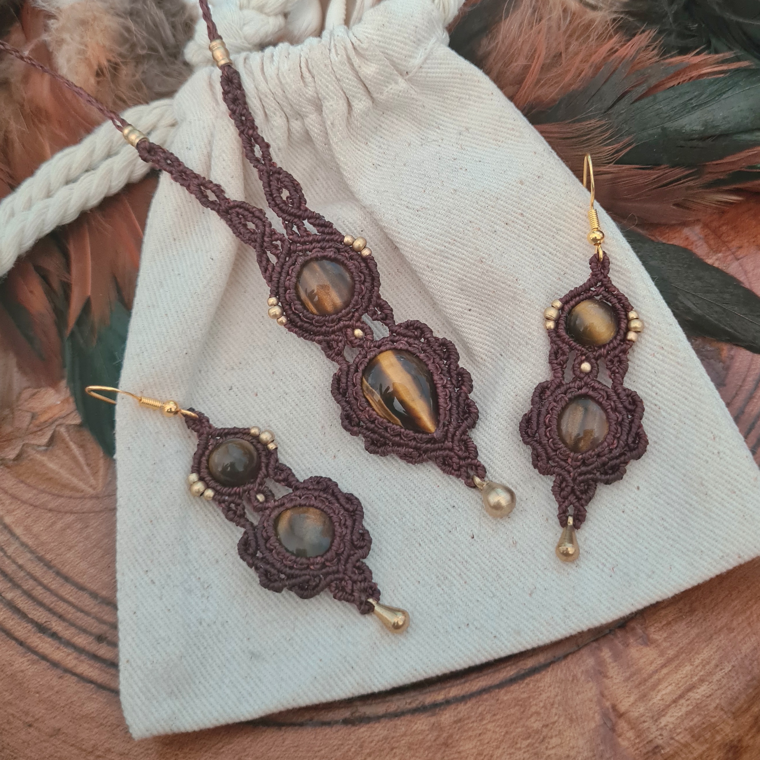 Macramé ketting Tijgeroog