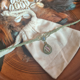 Macramé choker Abalone en Labradoriet