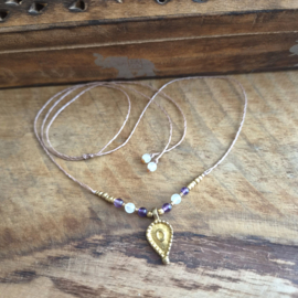 Boho bedelkettinkje Amethist en Jade