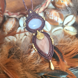 Macramé ketting  Maansteen en Bergkristal